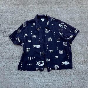 Vintage Ivy Rose Navy Fish Print Button Up Shirt
